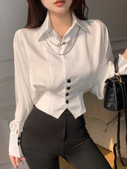 Batwing Sleeves Loose Pleated Split-Joint Lapel Blouses