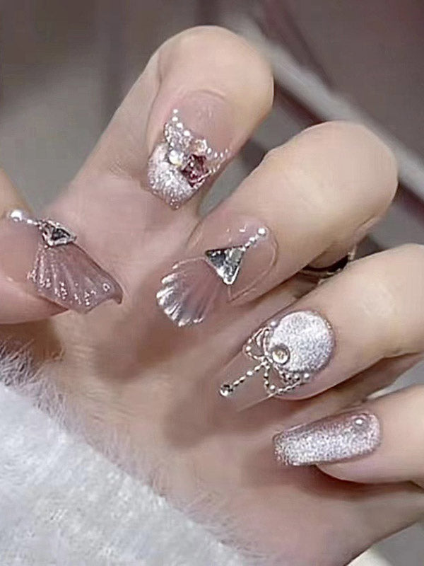 Detachable Gradient Rhine Stones Press-On Nails