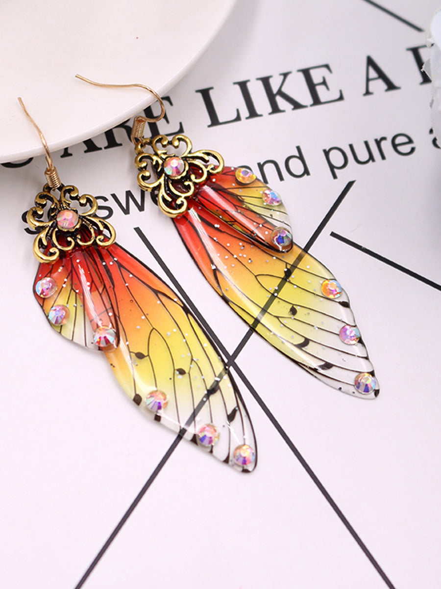 Butterfly Wing Yellow Rhinestone Cicada Wing Crystal Earrings