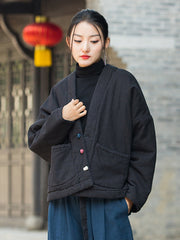 Vintage Loose Long Sleeves Keep Warm V-Neck Padded Coat