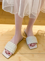 Open Toe Solid Color Split-Joint Square-Toe Slippers