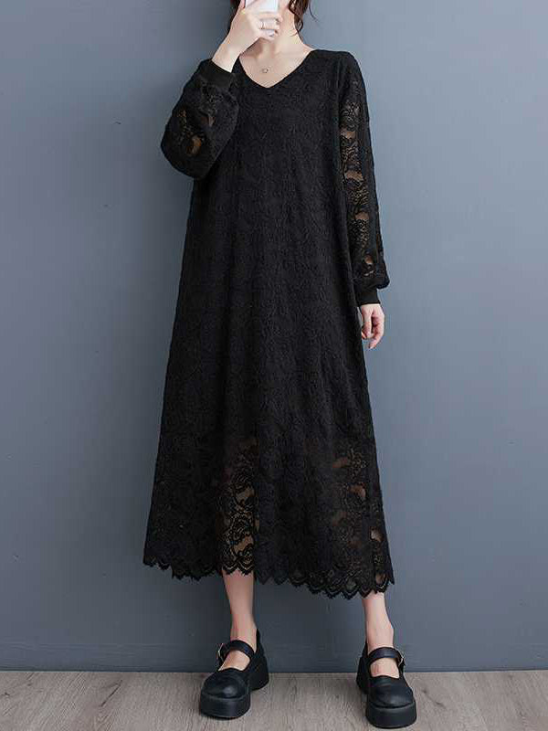 Bishop Sleeve Long Sleeves Jacquard V-Neck Midi Dresses