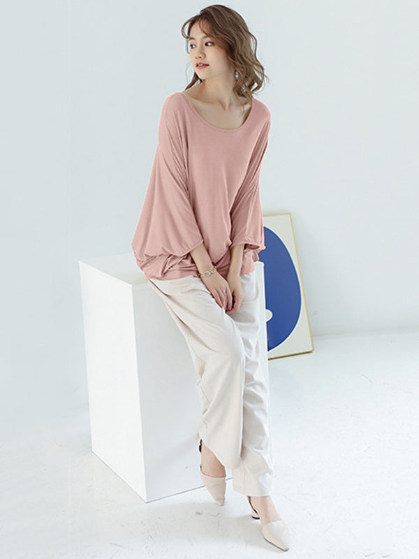 Vintage Loose Round-Neck Batwing Sleeves Shirts