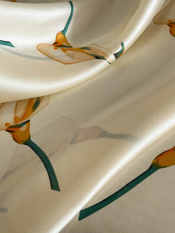 Silk Imitation Flower Print Scarf