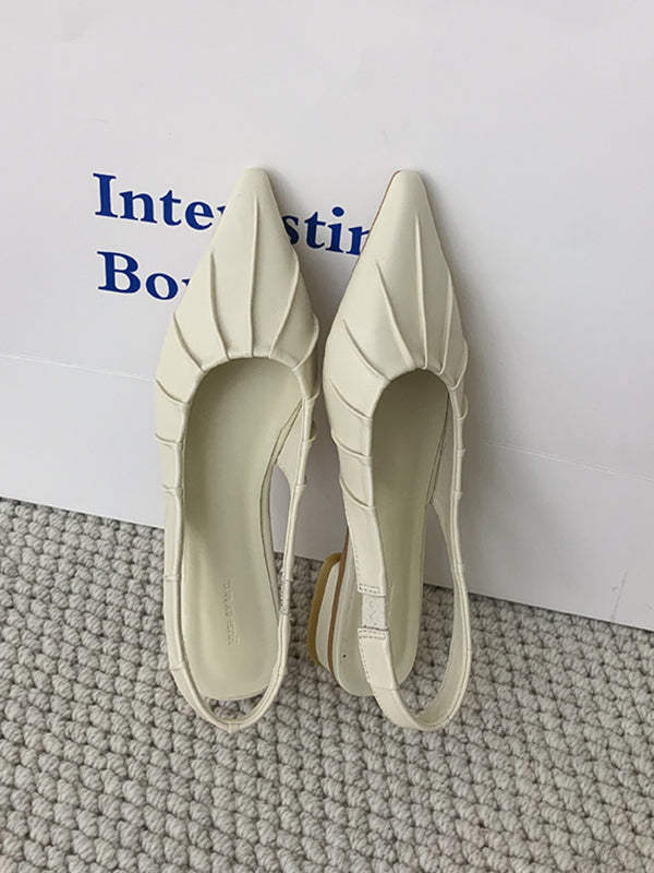 Pleated Pointed-Toe Solid Color Split-Joint Sandals Sling Shoes