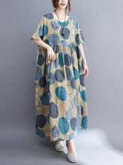 Artistic Retro Loose Polka-Dot Contrast Color Pleated Midi Dress