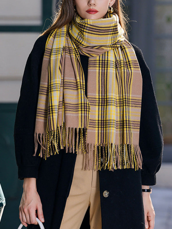 Keep Warm Plaid Tasseled Shawl&Scarf