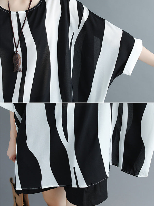 Original Chiffon Batwing Sleeves Striped Shirts Tops