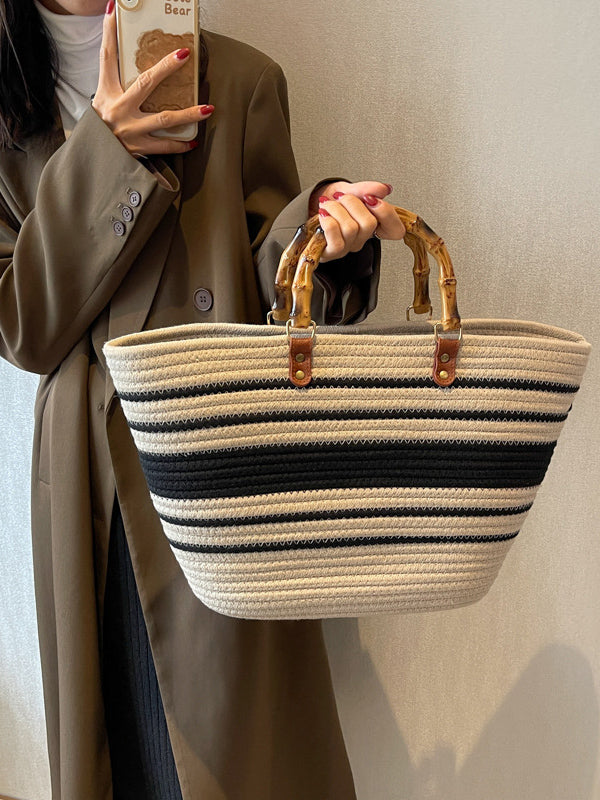 Contrast Color Split-Joint Striped Handbags