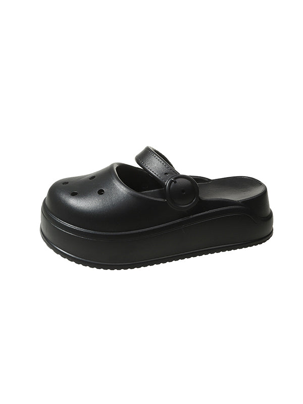 Hollow Round-Toe Solid Color Sandals Slippers