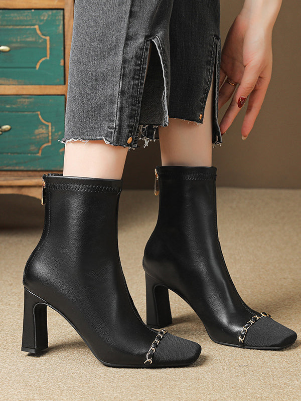 Chains Split-Joint Square-Toe Boots Pumps