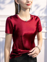 Short Sleeves Solid Color Round-Neck T-Shirts Tops