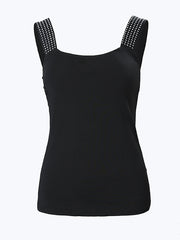 Skinny Sleeveless Elasticity Rhinestone Split-Joint Spaghetti-Neck Vest Top