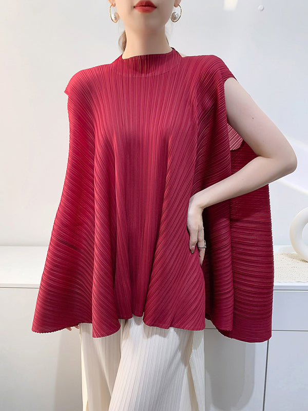 Loose Sleeveless Pleated Solid Color Halter-Neck T-Shirts Tops