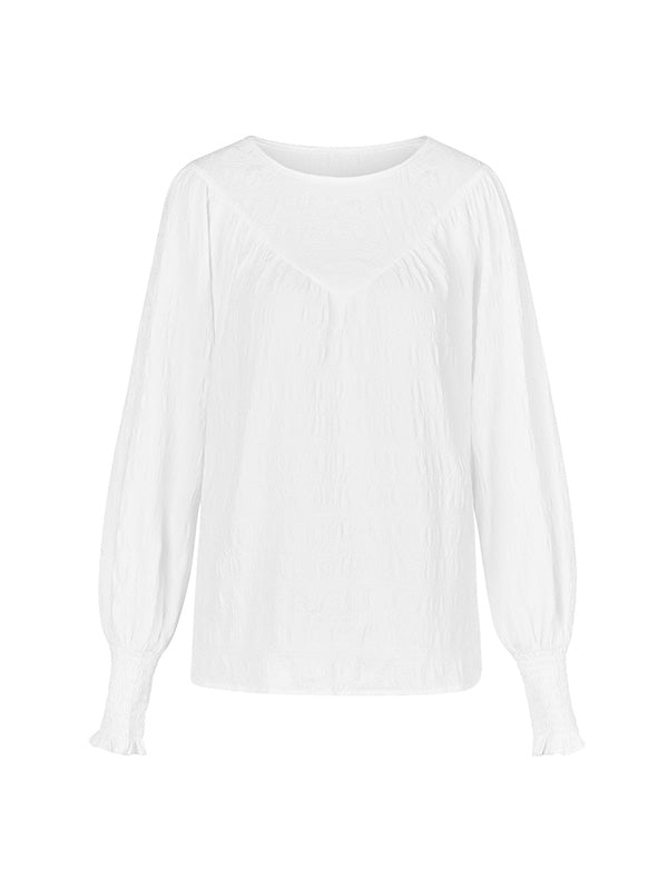 Long Sleeves Loose Elasticity Solid Color Split-Joint Round-Neck T-Shirts Tops