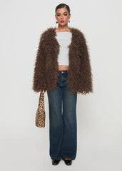 Textured Shaggy Faux Fur Jacket