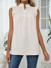 Loose Sleeveless Pleated Solid Color Stand Collar Vest Top