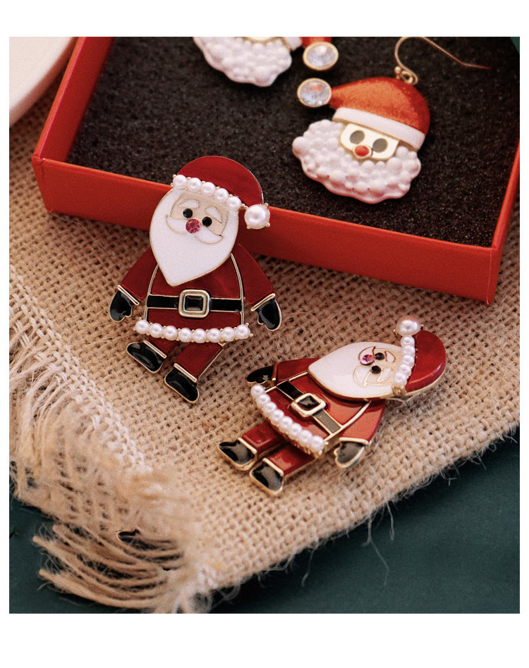 Christmas Cute Stud Earrings Movable Santa Claus