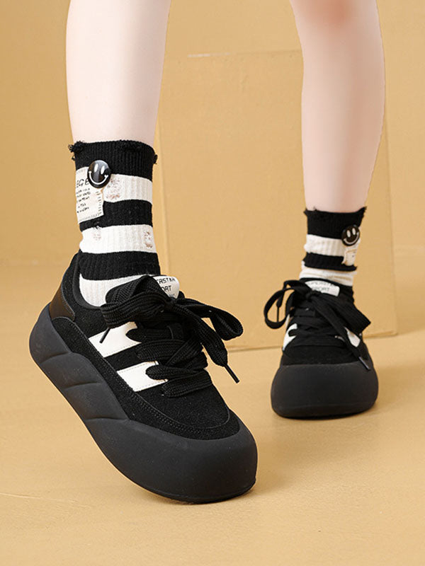 Lace-Up Round-Toe Split-Joint Flat Shoes