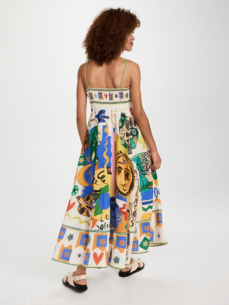 Soler Printed High Waisted Midi Sun Dress