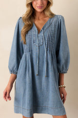 Fate Would Have It Denim Playful Pleats Pocket A-line Mini Dress