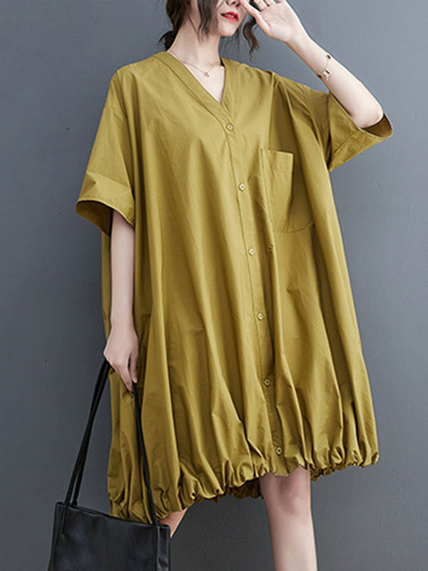 Urban Loose Solid Color Elasticity Hemline Midi Dress