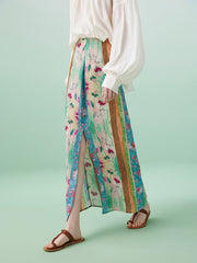 Wrap Contrast Color Flower Print Split-Front Skirts Bottoms