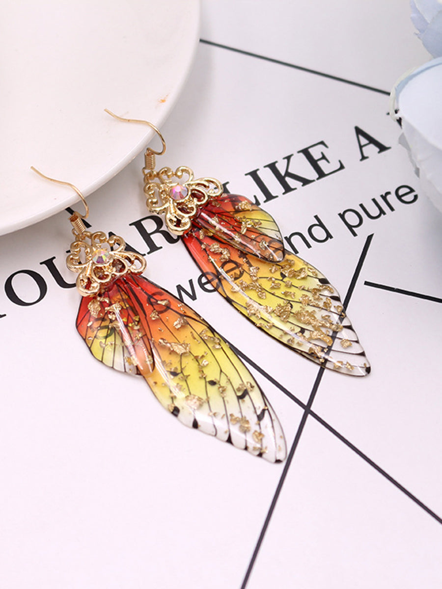 Butterfly Wing Yellow Rhinestone Cicada Wing Crystal Earrings