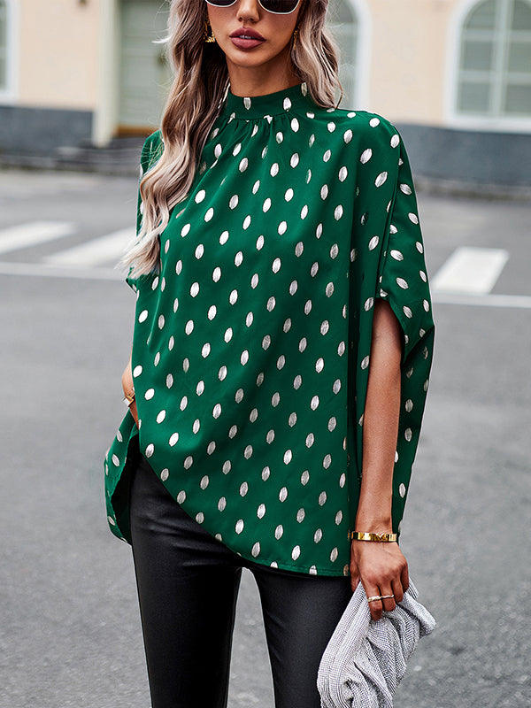 Loose Bandage Polka Dot Round-Neck Blouses&Shirts Tops