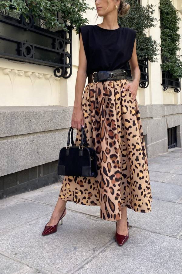 Stylish Leopard Print Elegant Large Hem Maxi Skirt