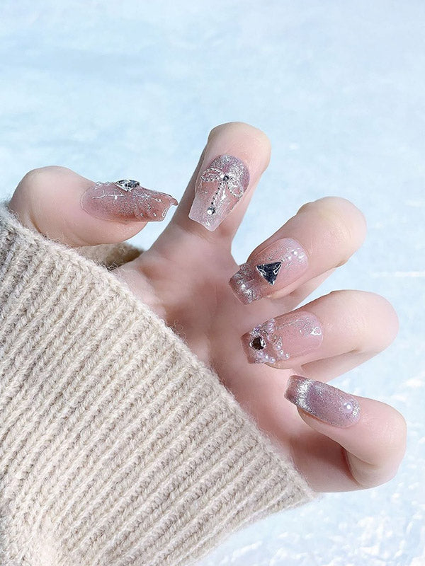 Detachable Gradient Rhine Stones Press-On Nails