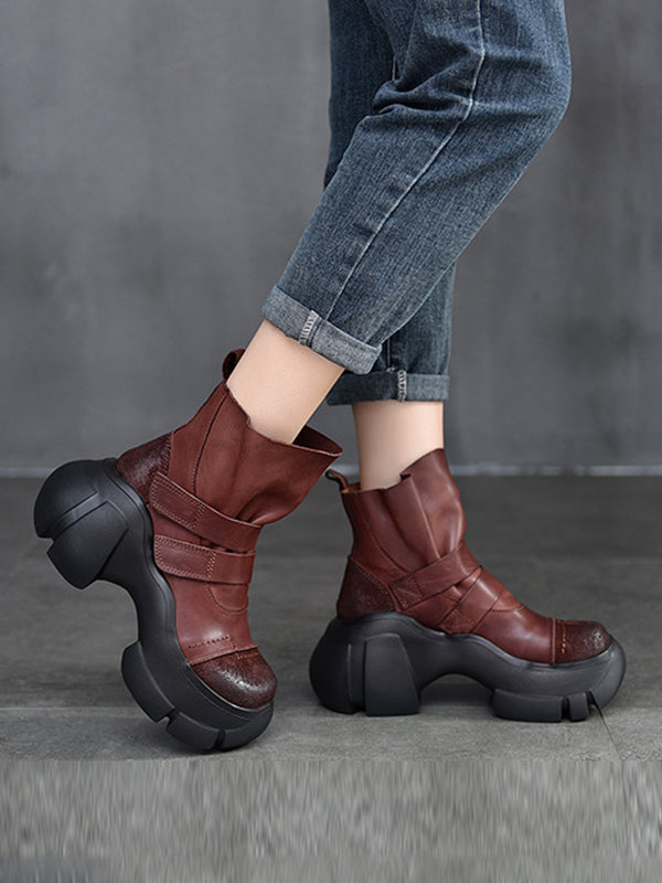 Platform Hook&Loop Round-Toe Boots