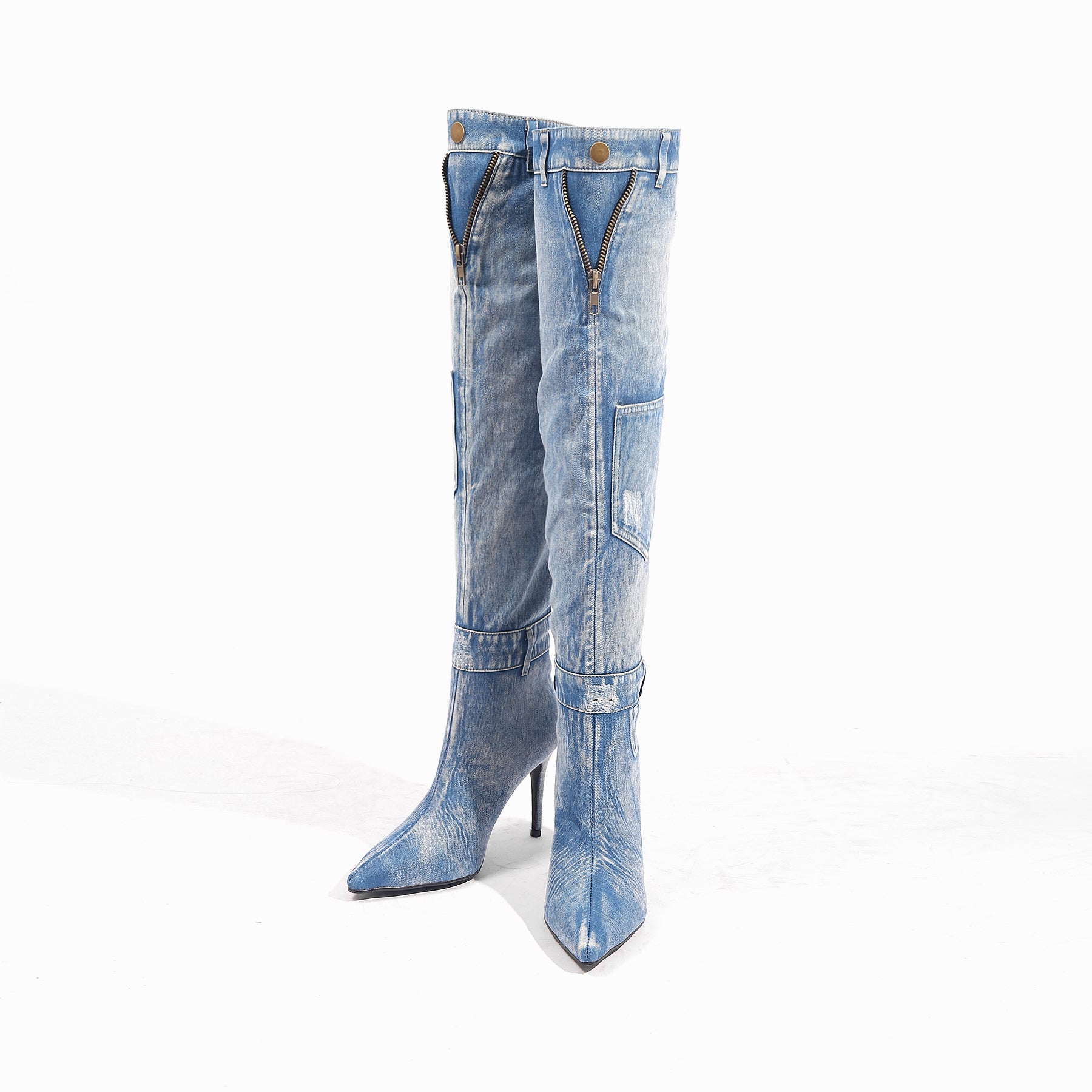 JADY ROSE | DENIM CANNES HEELED HARDWARE OVER KNEE BOOTS