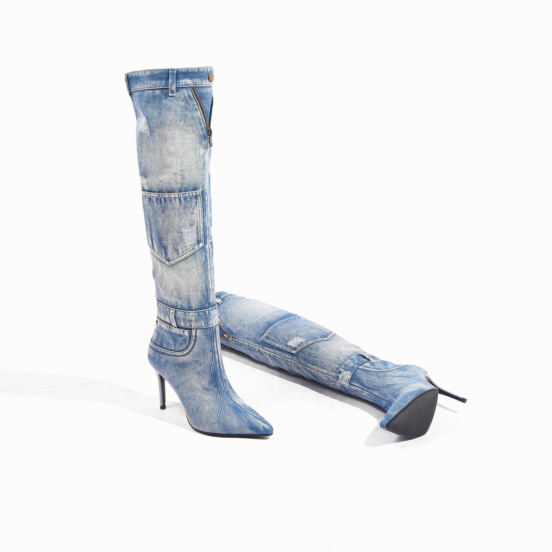 JADY ROSE | DENIM CANNES HEELED HARDWARE OVER KNEE BOOTS