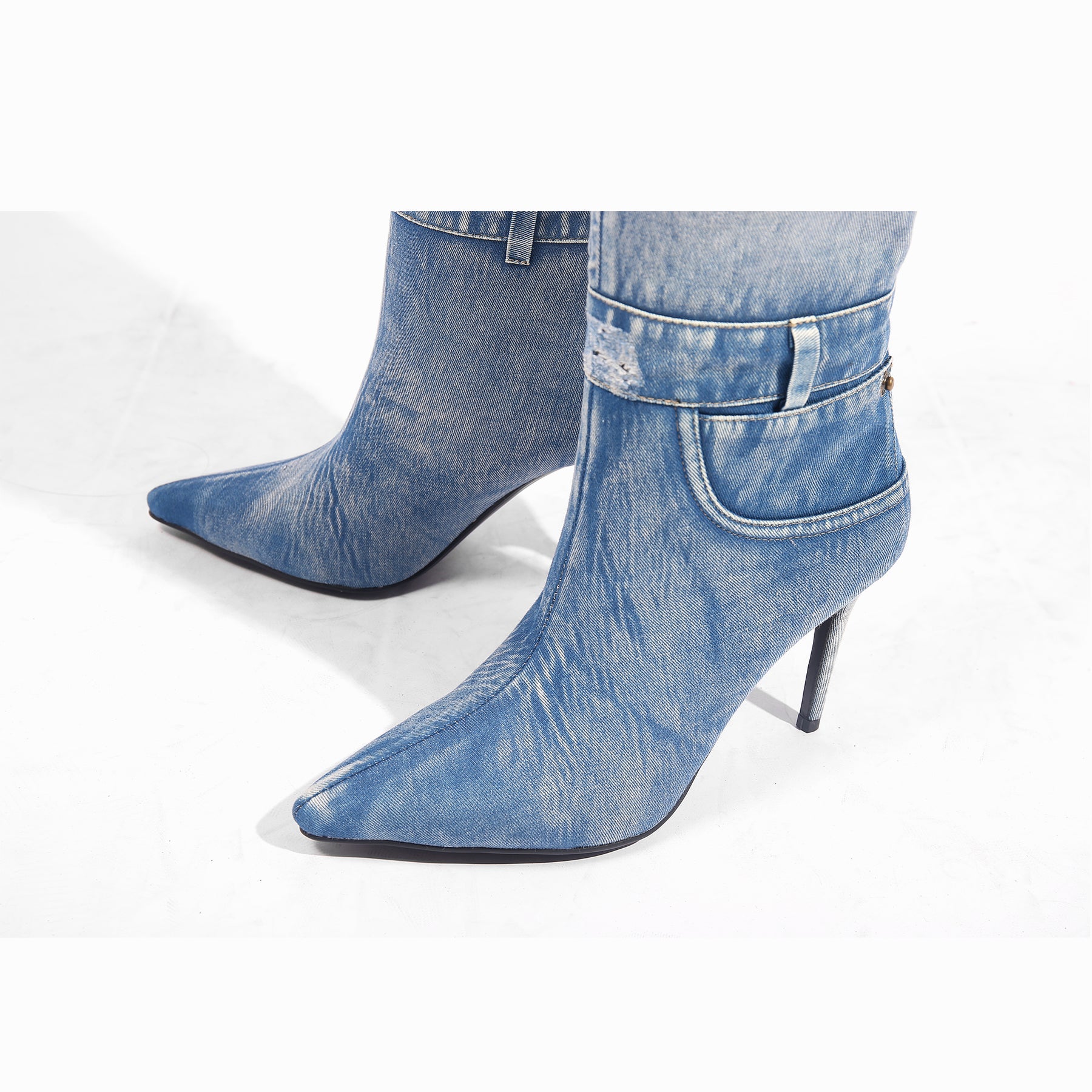 JADY ROSE | DENIM CANNES HEELED HARDWARE OVER KNEE BOOTS