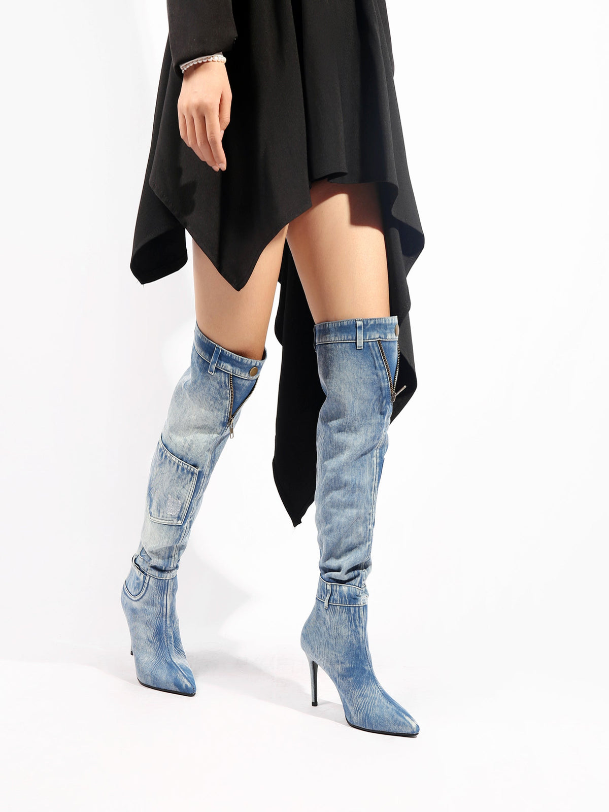 JADY ROSE | DENIM CANNES HEELED HARDWARE OVER KNEE BOOTS