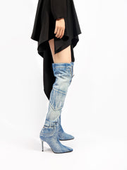 JADY ROSE | DENIM CANNES HEELED HARDWARE OVER KNEE BOOTS