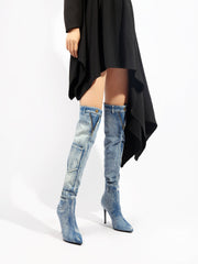 JADY ROSE | DENIM CANNES HEELED HARDWARE OVER KNEE BOOTS