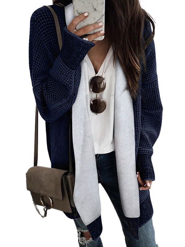 Long Sleeves Loose Keep Warm Solid Color Collarless Cardigan Tops