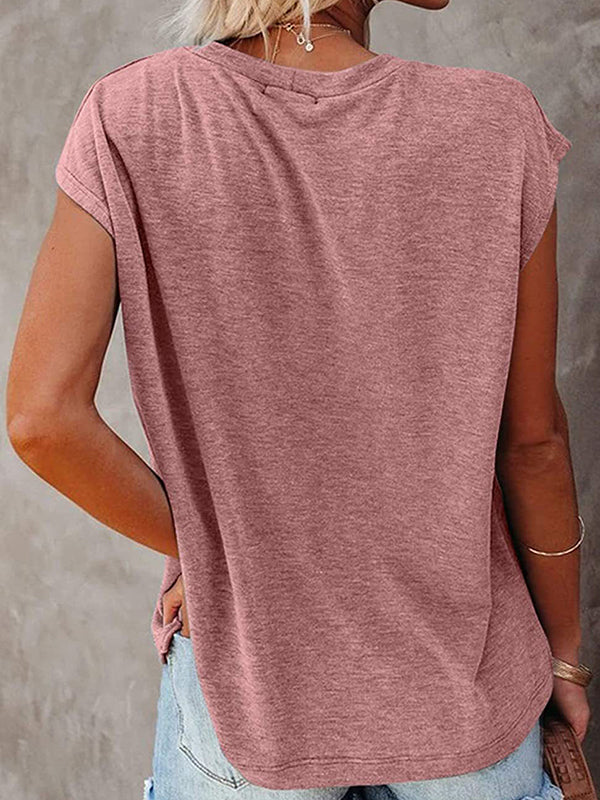 Simple Cotton-Blend Short Sleeves Round-Neck T-Shirt Top