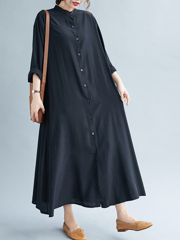 Original Solid Round-Neck Shirts Dress