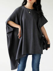 Batwing Sleeves Half Sleeves Solid Color Round-Neck T-Shirts Tops