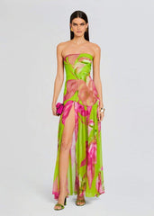 Nydia Floral Printed Strapless Maxi Dress