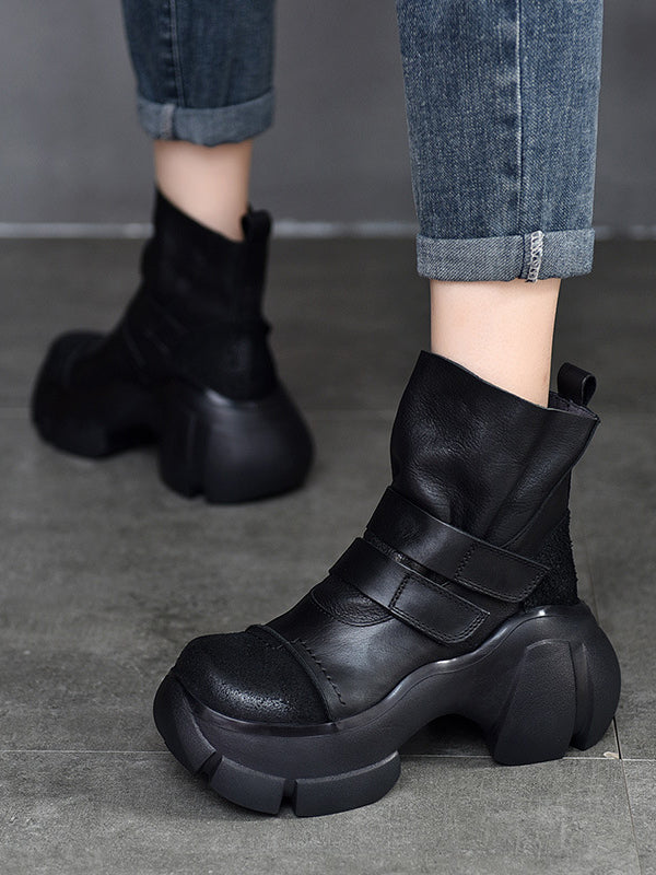 Platform Hook&Loop Round-Toe Boots