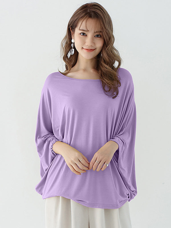 Vintage Loose Round-Neck Batwing Sleeves Shirts