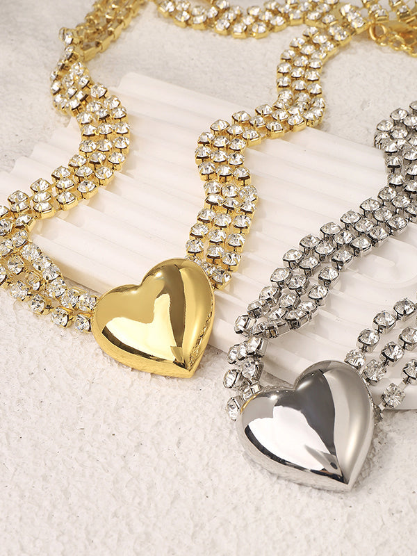 Heart Shape Rhine Stones Necklaces Accessories