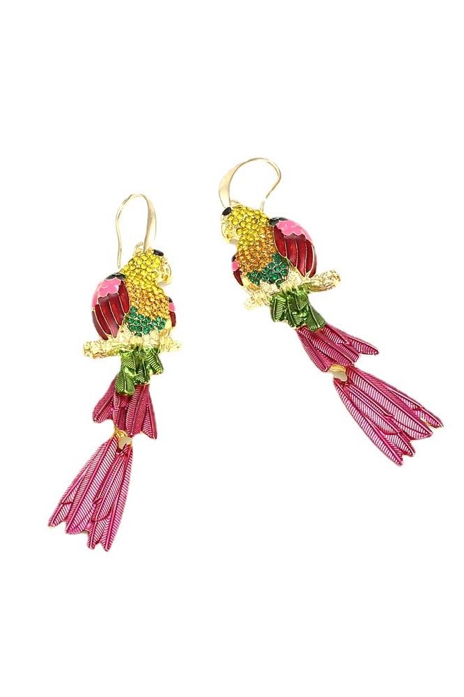 Diamante Parrot Tassel Earrings