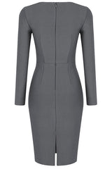 Diva Notch Scoop Neck Long Sleeve Bandage Bodycon Mini Dress - Gray