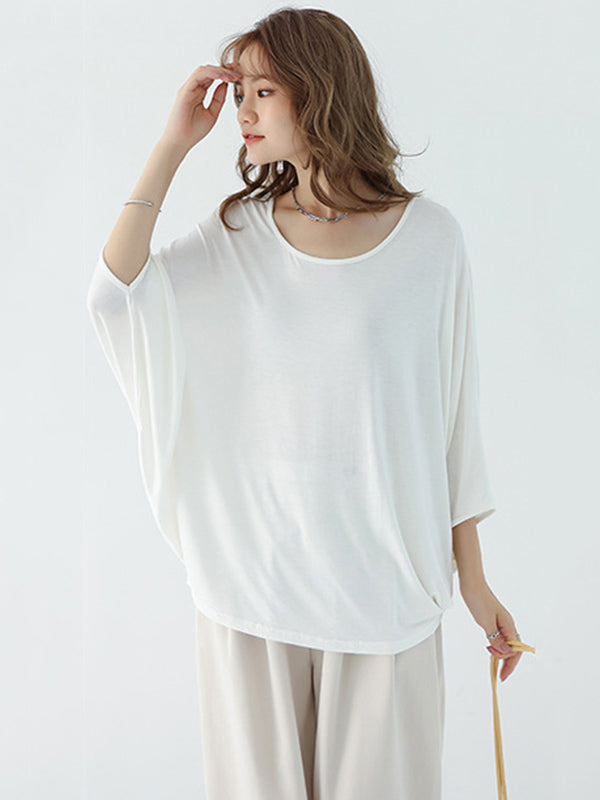 Vintage Loose Round-Neck Batwing Sleeves Shirts