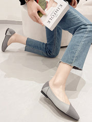 Contrast Color Pointed-Toe Split-Joint V-Cut Flat Shoes Flats